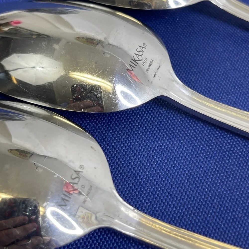 6‎ Mikasa CLASSICO SATIN Oval Soup Spoons Indonesia 18/0 Flatware Silverware